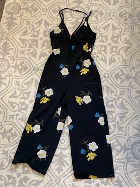 Topshop Black Floral Wide-Leg Jumpsuit